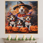 Halloween Beagle Dog and Puppy Canvas Wall Art with Witch Hats Fall Decor for Thanksgiving Party on Ready to Hang 1.5" Thick Canvas Wrap, Floating Framed Canvas, Flat Rolled Canvas